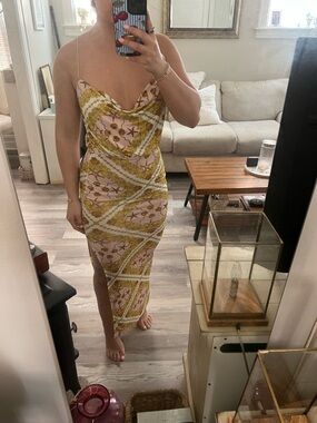 Missguided Pink and Gold Cowl Neck Maxi Dress